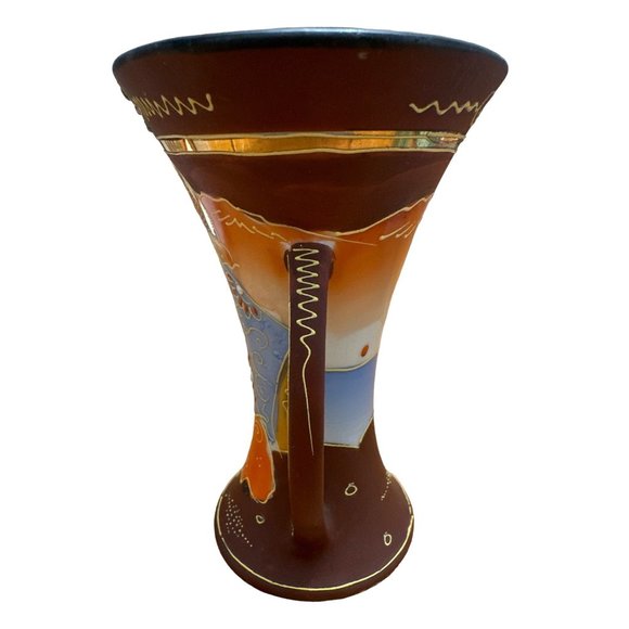 Japanese Satsuma Moriage Vase 6" Hand Painted Gilded Porcelain - Picture 3 of 7